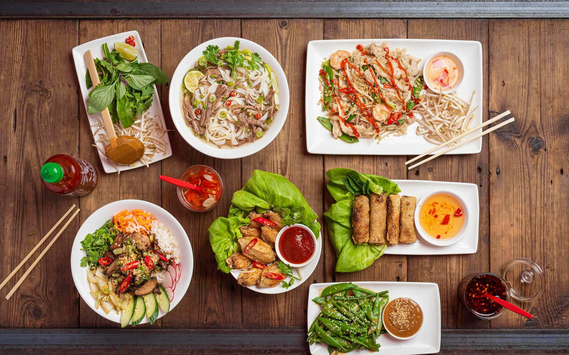 Pho top down dishes